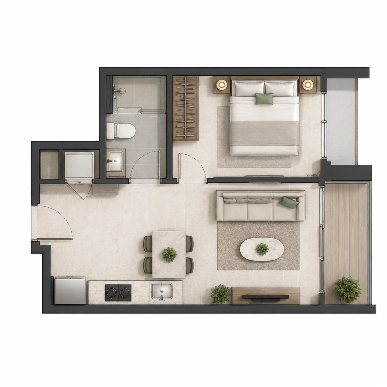 Hougang Central Condo 1-bedroom sample floor plan