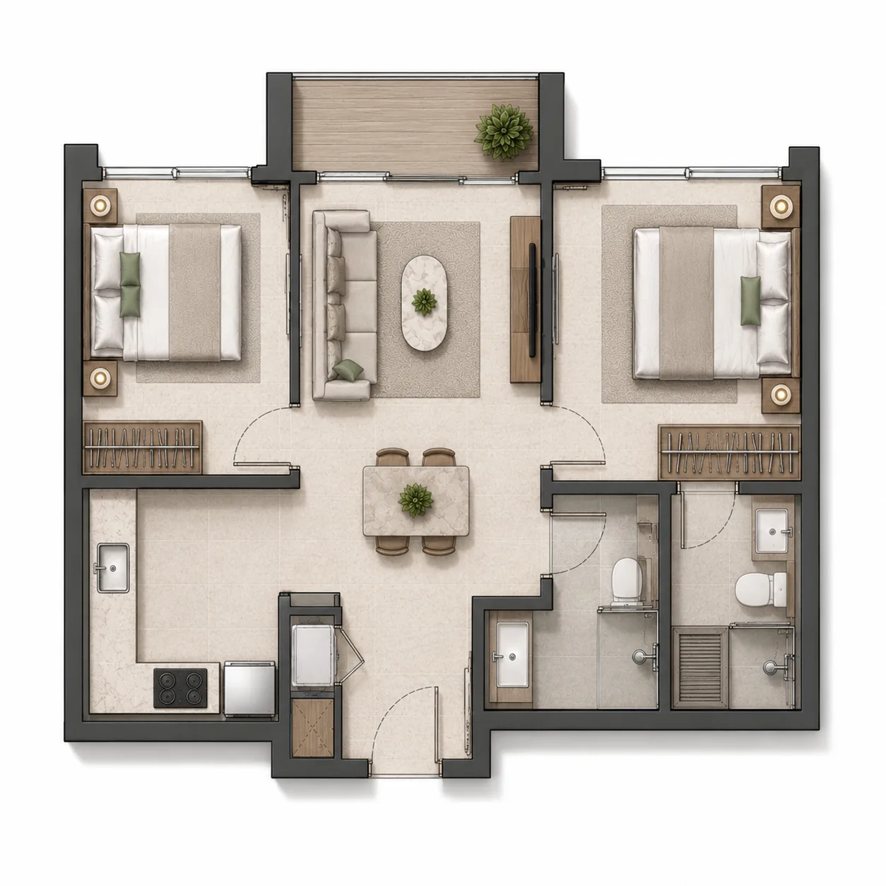 Hougang Central Condo 2-bedroom sample floor plan