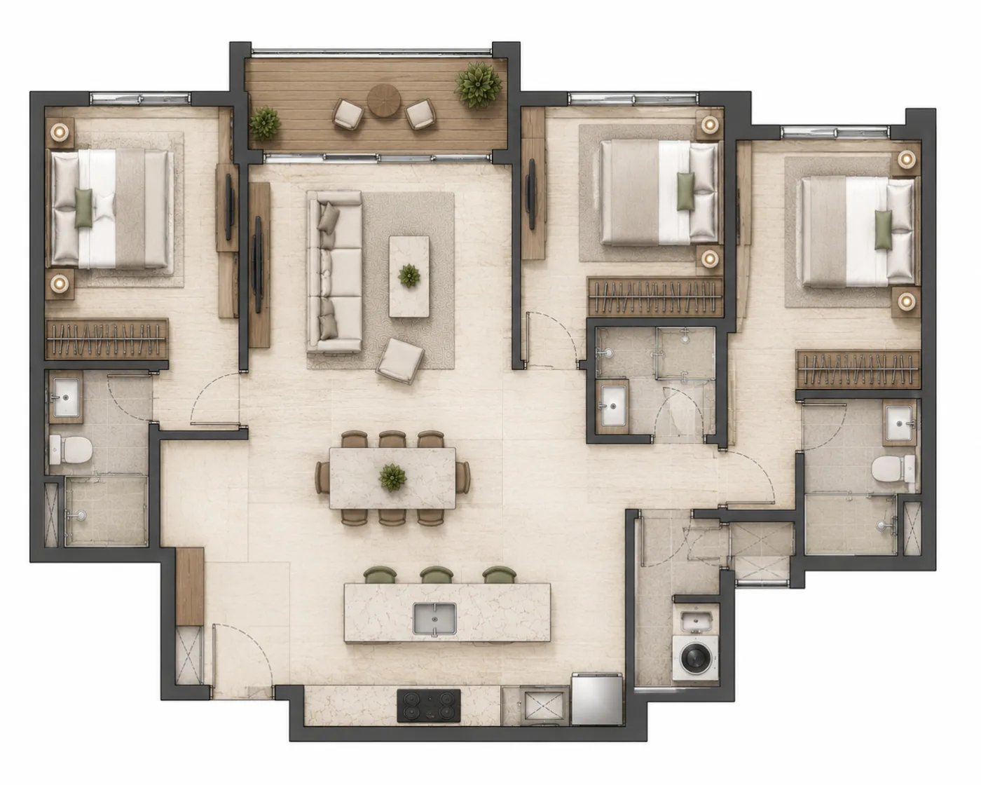 Hougang Central Condo 3-bedroom sample floor plan