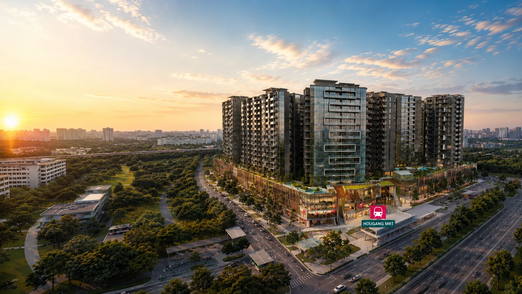 Artist impression of Hougang Central GLS, the new integrated development above Hougang MRT